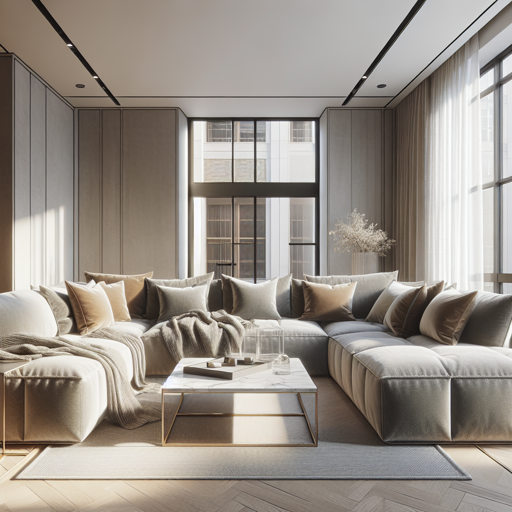 Modern woonkamer met een comfortabele bank en grote ramen voor natuurlijk licht.