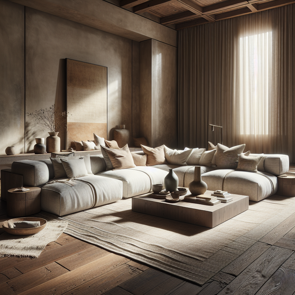 Ein stilvolles Wohnzimmer mit bequemen Sofas und minimalistischem Dekor.