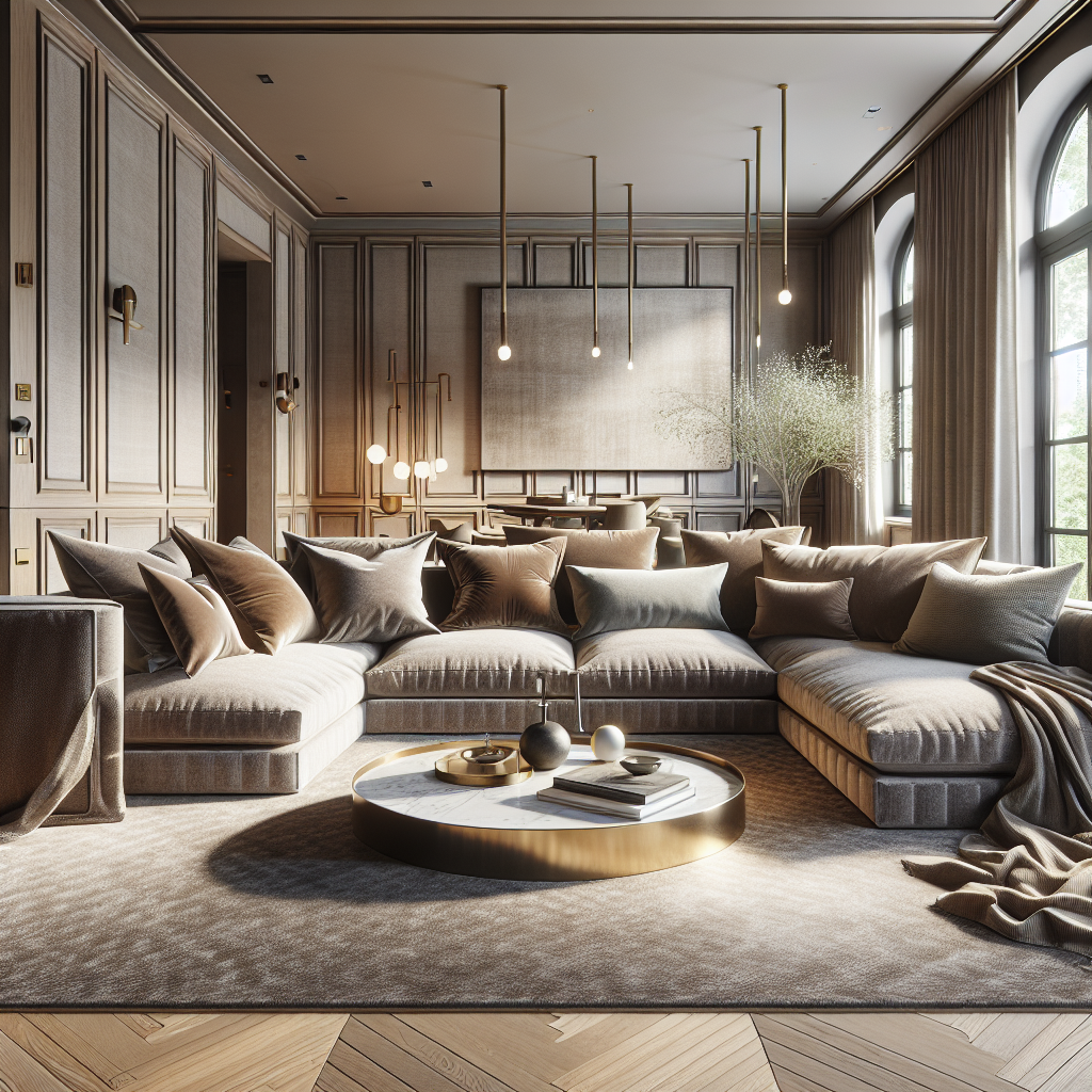 Een elegant ingerichte woonkamer met een comfortabele bank en stijlvolle decoratie.