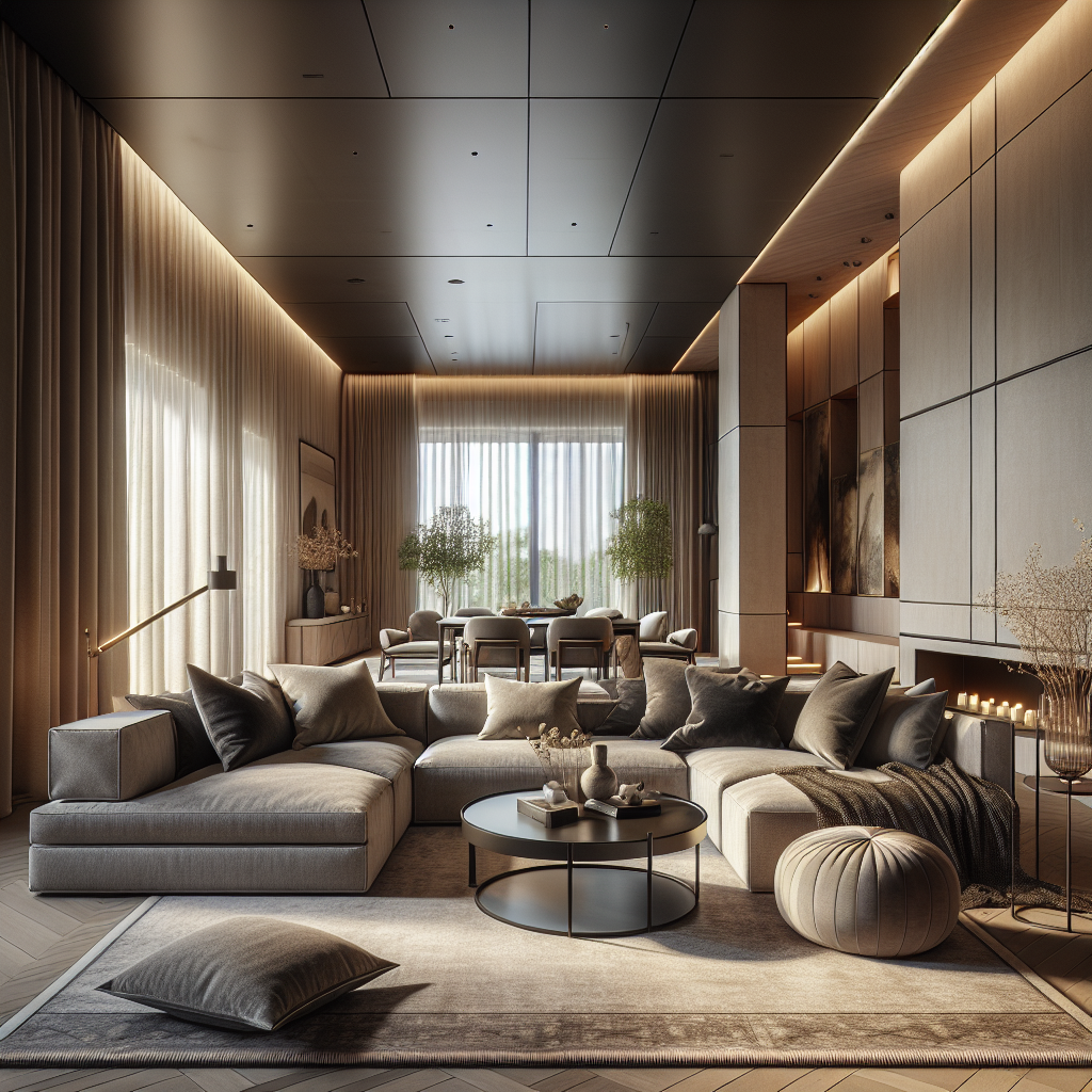 Moderne woonkamer met een uitnodigende bank, stijlvolle meubels en veel natuurlijk licht.