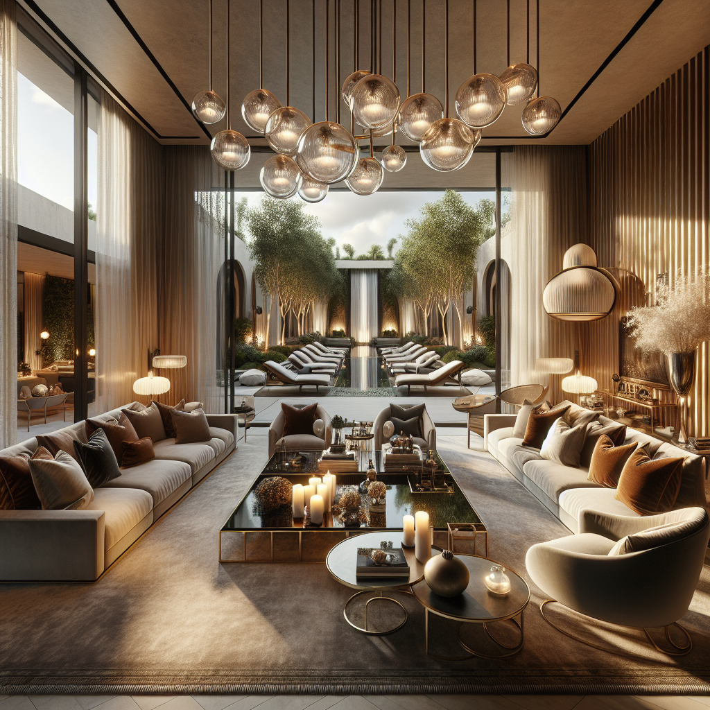 Luxe woonkamer met moderne meubels en een prachtig uitzicht op de tuin.