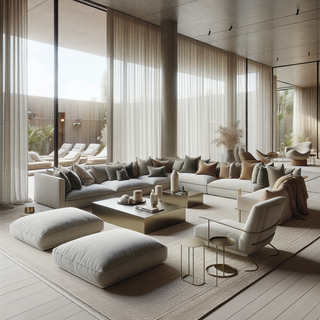 Moderne woonkamer met een comfortabele bank en grote ramen, gevuld met natuurlijk licht.