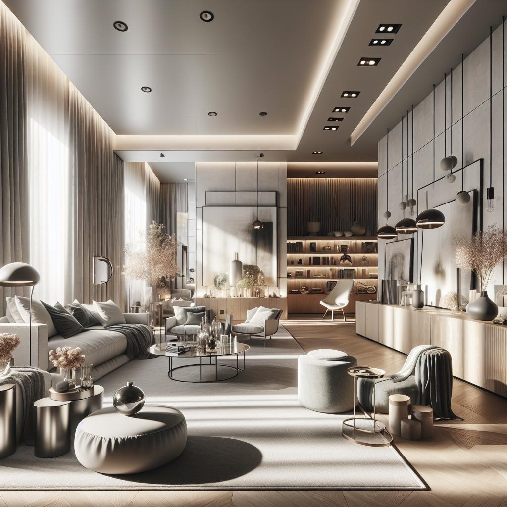 Ultra-realistic Scandinavian-inspired luxury hotel interior with minimalist decor and sleek furniture.