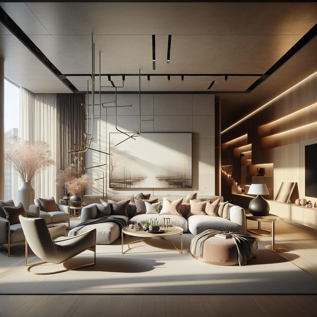 Alt text: Luxe minimalist living room 2025: sleek Scandinavian-inspired design with elegant furnishings.