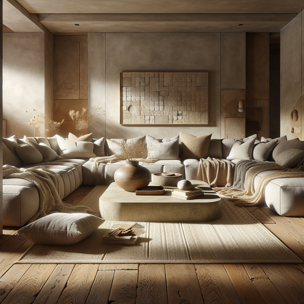 Heller, einladender Wohnraum mit bequemen Sofas und minimalistischer Dekoration.