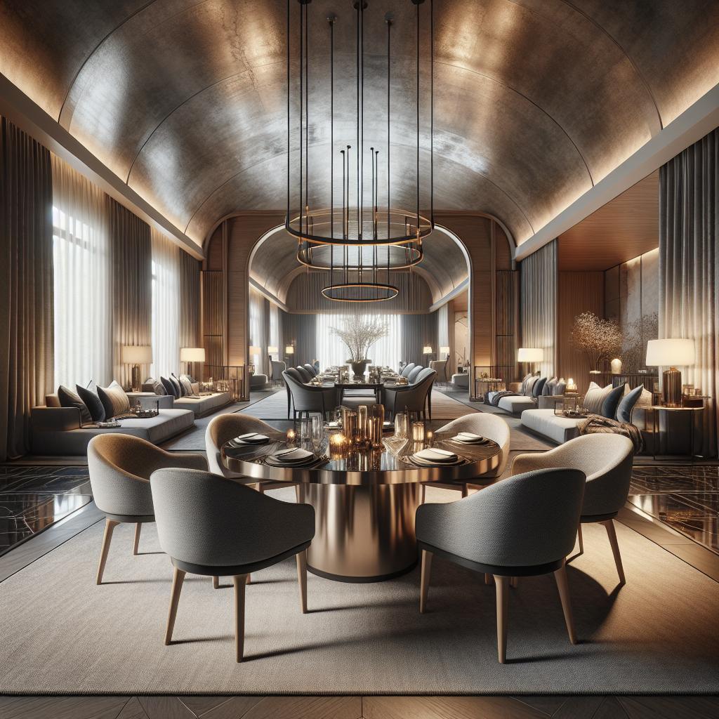 "Verfijnd luxe hotellobby met elegant meubilair, moderne verlichting en stijlvol interieurontwerp."