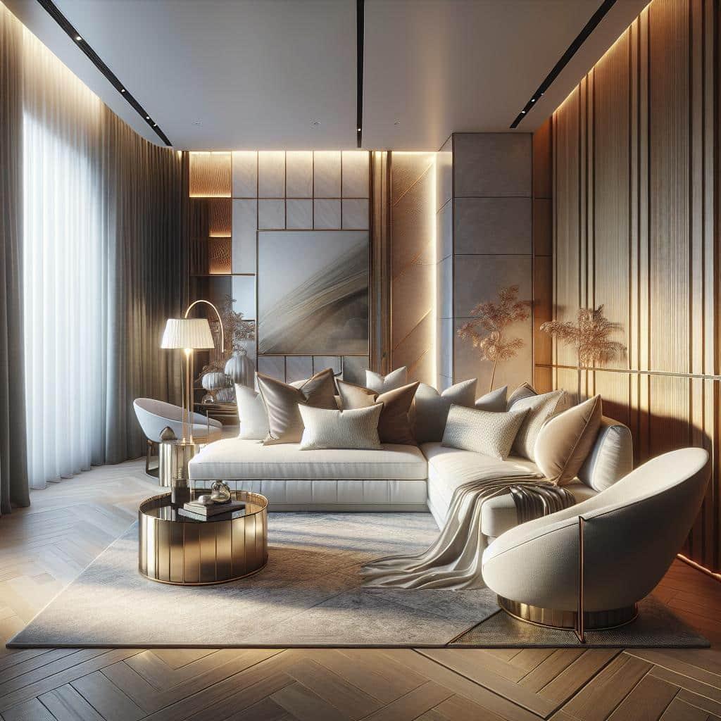 Foto van luxueuze Scandinavisch geïnspireerde interieur met HoekbankXXL hoekbank in 2024.