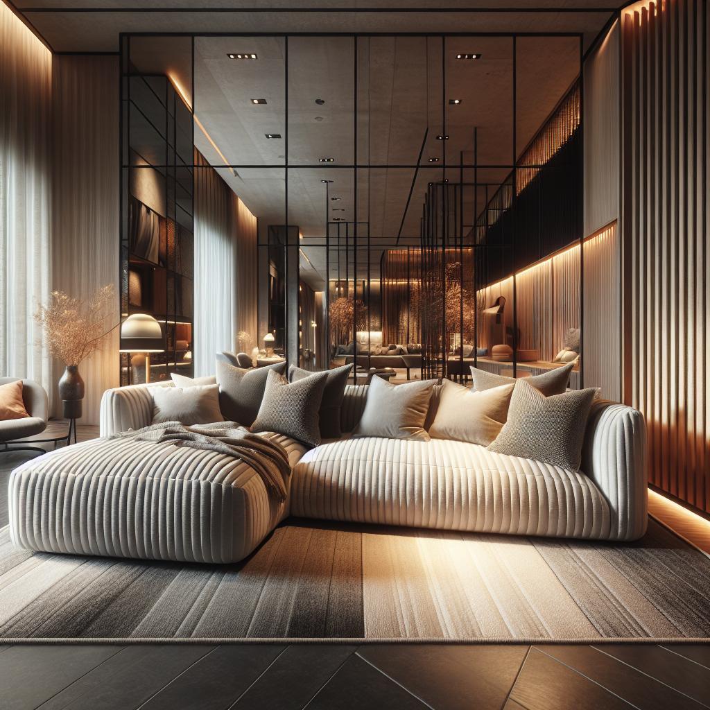 HoekbankXXL ribstof hoekbank in luxe Scandinavische setting vol elegantie en comfort.