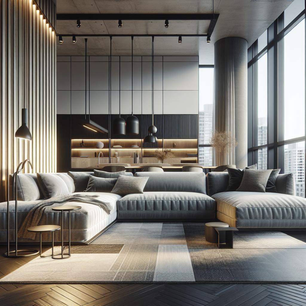 Fotografie van Industriële hoekbank 2024 in moderne Scandinavisch-chique setting, elegant en luxueus.