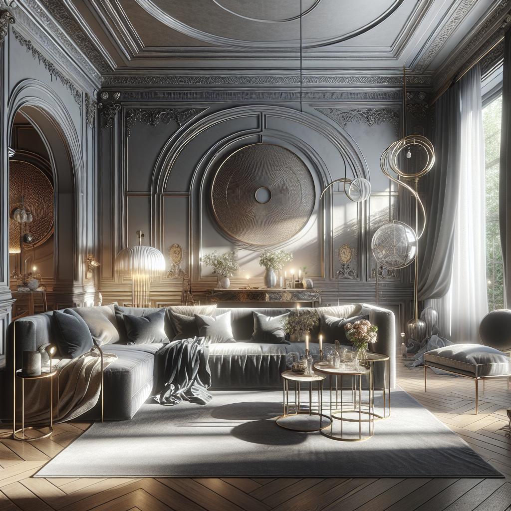 Fotobeschrijving: Hyperrrealistisch Scandinavisch interieurontwerp met hotelchique luxe en historische elementen.