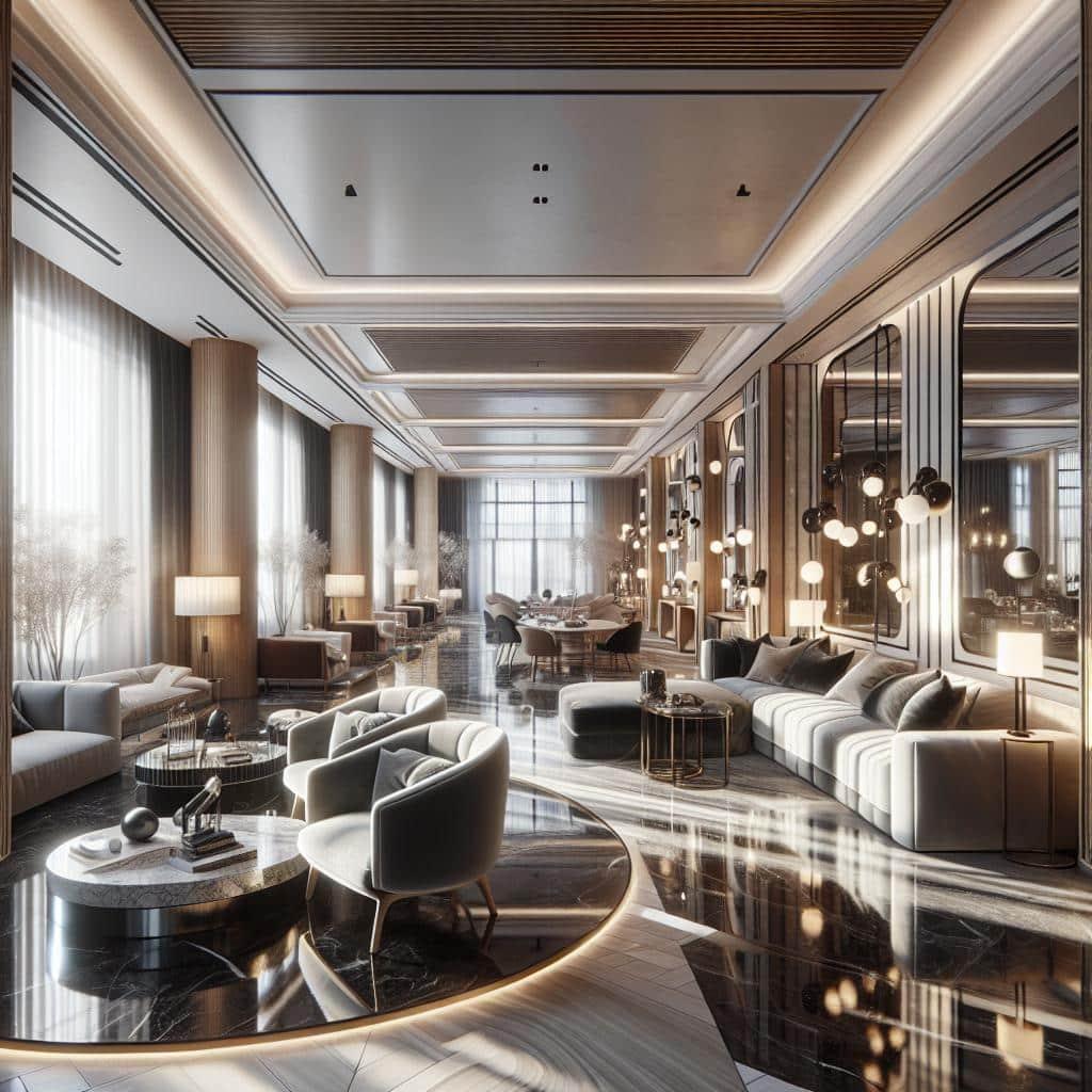 Luxe Scandinavisch interieur met modern design en hotel chic elementen.