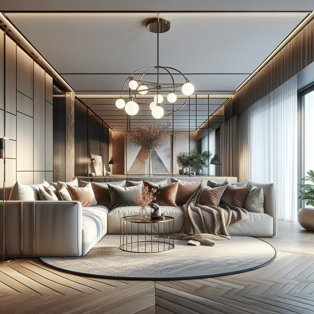 Afbeelding van luxe Scandinavisch geïnspireerd hoekbank in modern hotelinterieur.