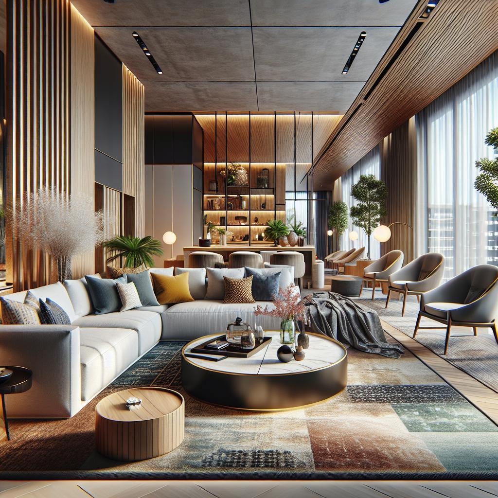 Kleurrijk, chic en comfortabel luxe interieur, toonaangevend in 2025 trends.