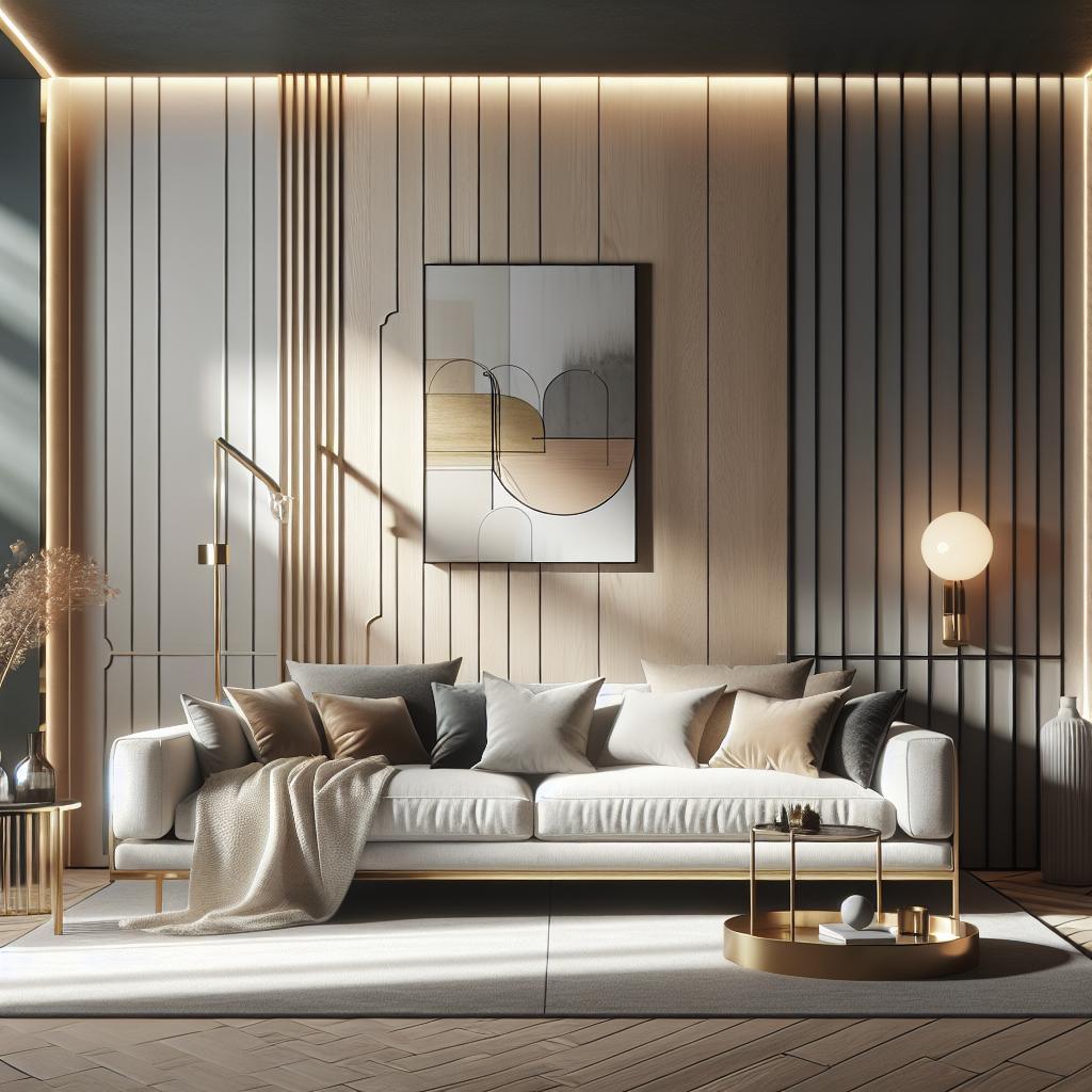 Luxe Lichte Hoekbank 2024 in Scandinavisch-chique setting met neutrale en gouden details.