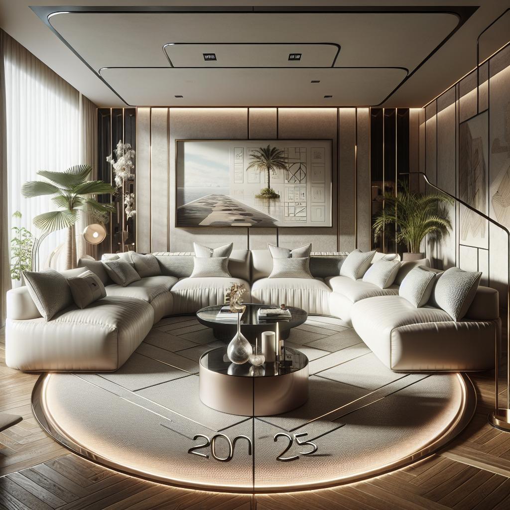 Hoekbank in hotel chique stijl, 2025 woonkamertrend - Scandinavische elegantie en comfort.