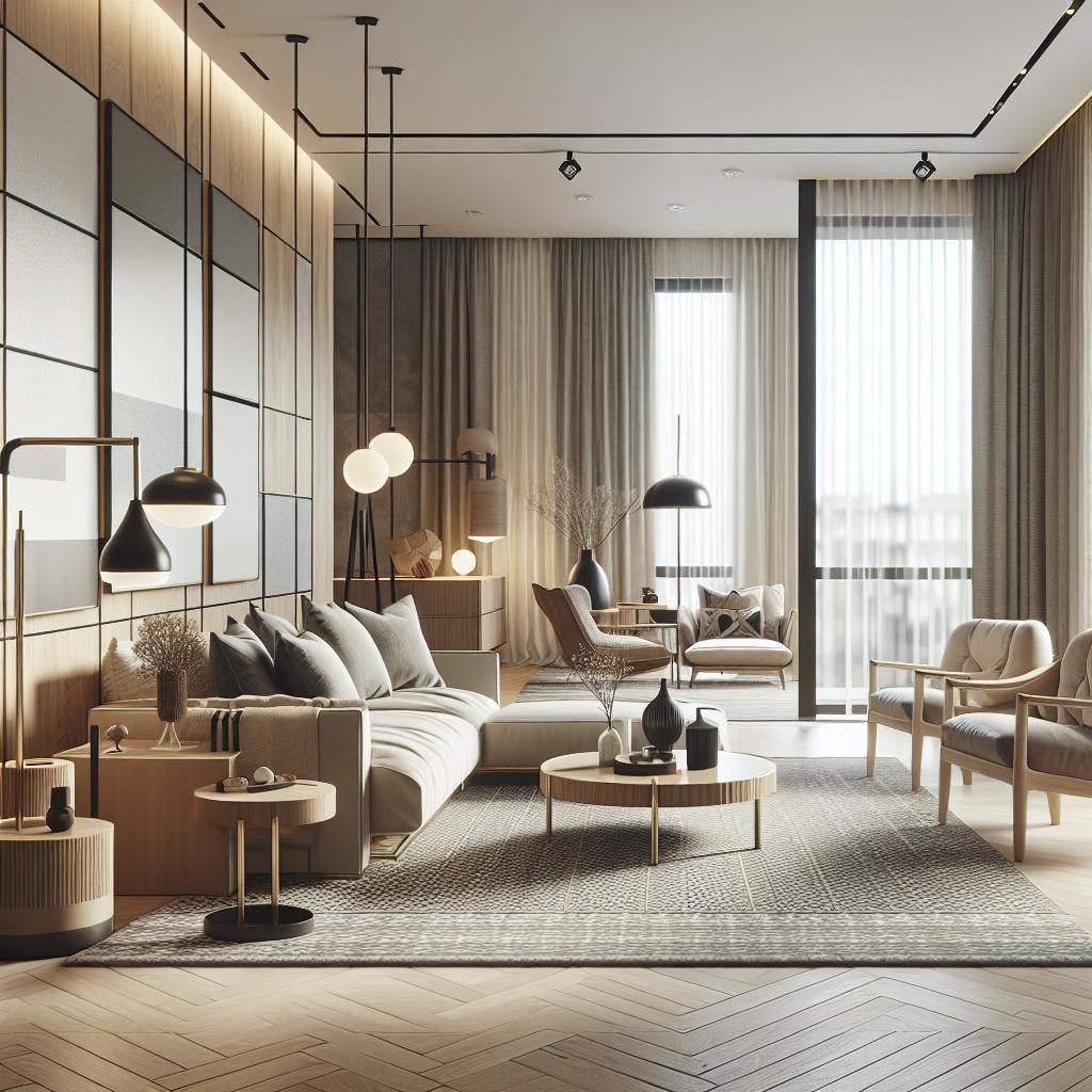 Hyperrealistische foto van modern Scandinavisch interieur met chique elegantie.