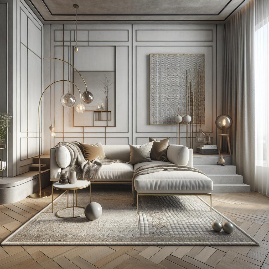 Moderne Scandinavische hoekbank met luxueuze accenten en elegant interieurdesign.