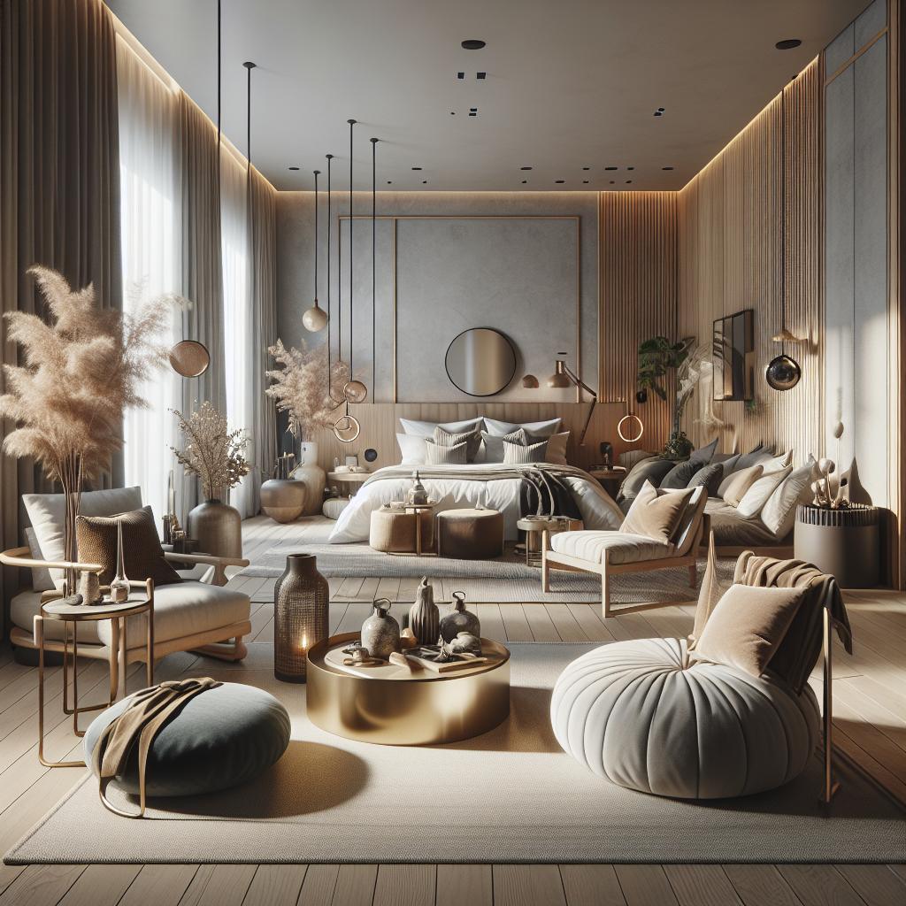 Luxueuze Scandinavisch geïnspireerde hotelkamer in 2025 met moderne elegantie en subtiele decoratie.