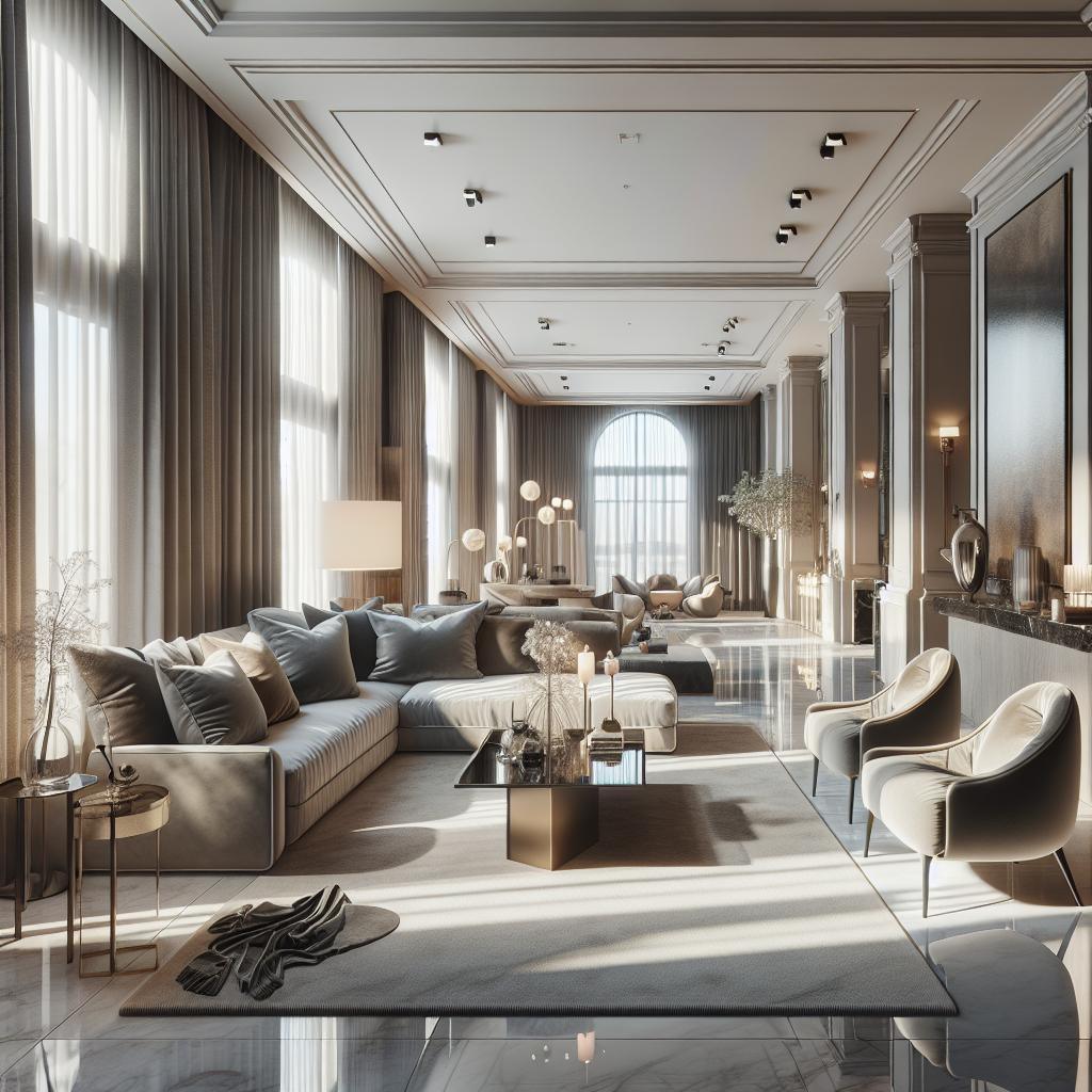 Een luxueuze interieur met Scandinavische eenvoud en hotel chic esthetiek, tijdloos en verfijnd.