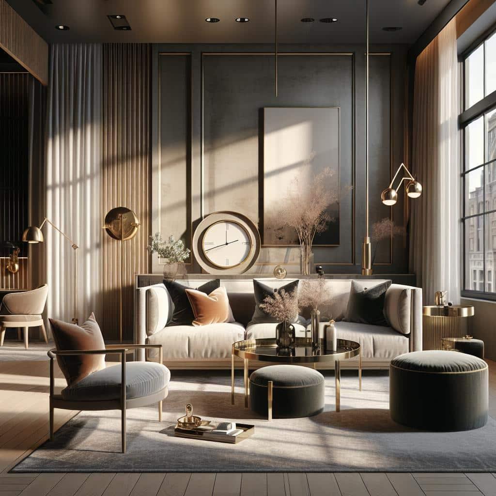 Futuristic meubeltrends 2025 in modern Scandinavisch interieur met luxueuze accenten.