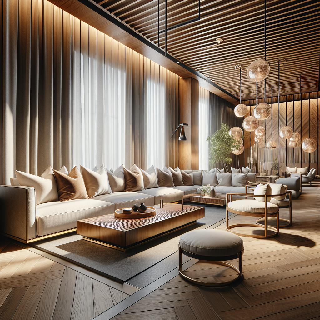 Foto van luxe tuinbank in Scandinavisch-chique woonkamer (10-15 woorden).