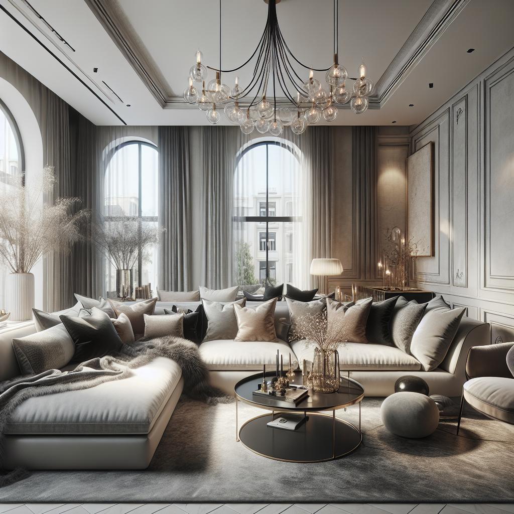Hoekbank in modern Scandinavisch interieur met vleugje luxe hotel chic.