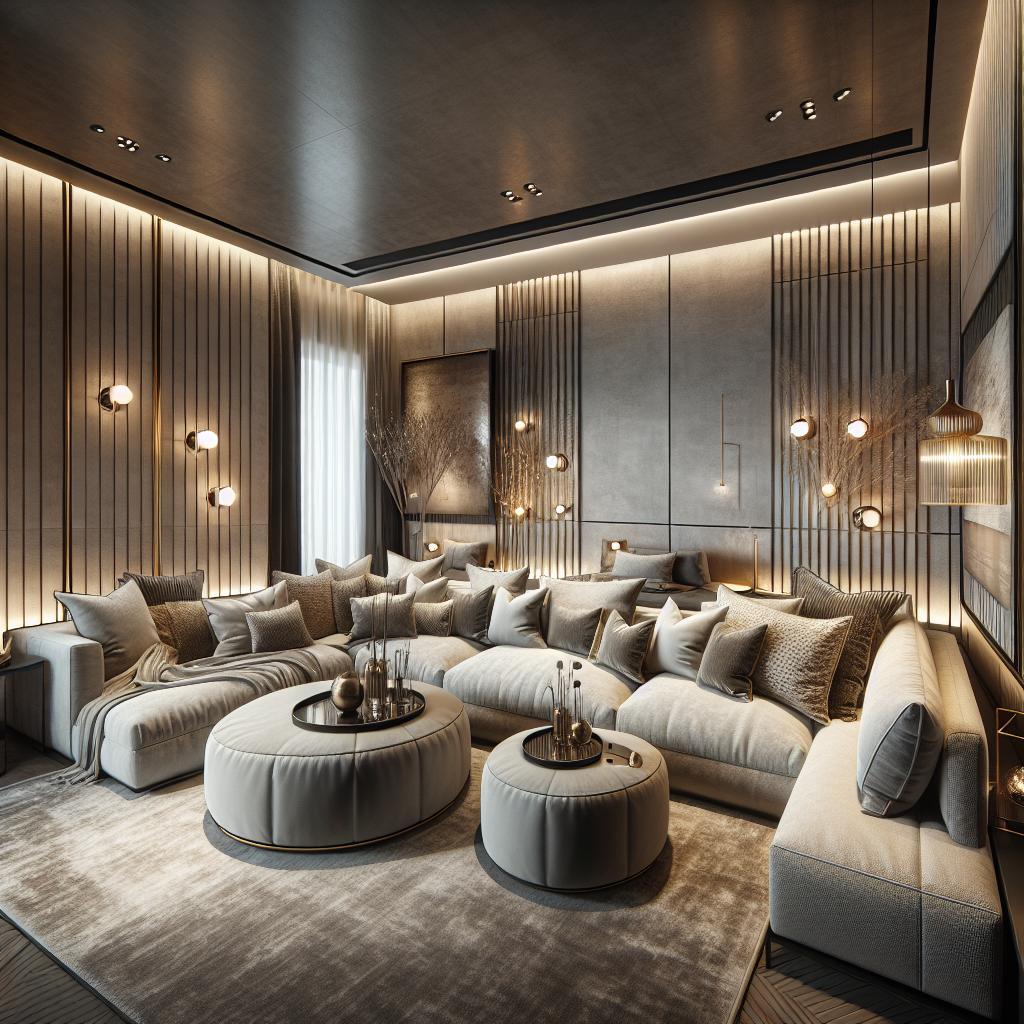 Fotobeschrijving: Luxe Scandinavische interieurhoekbank tegen chique achtergrond, elegant en modern.