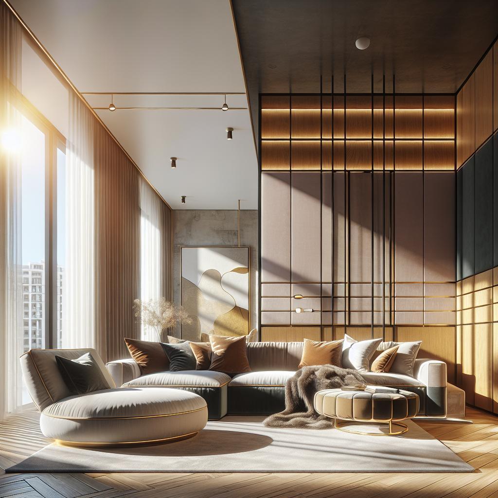 "Hyperrealistische hoekbank 2025 in modern Scandinavisch hotel chic interieur met luxe uitstraling."