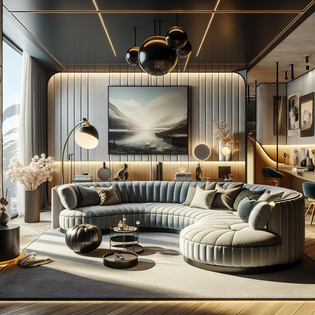 Futuristic corner sofa in elegant modern interior – Stoffen hoekbank 2024 design.