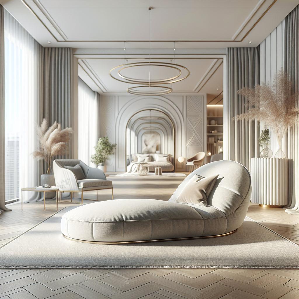 "Sfeervol en luxueus ingerichte woonkamer met ronde design hanglampen, houten visgraatvloer, minimalistische meubels, en serene kleurpalet met natuurlijke decoratie-elementen."