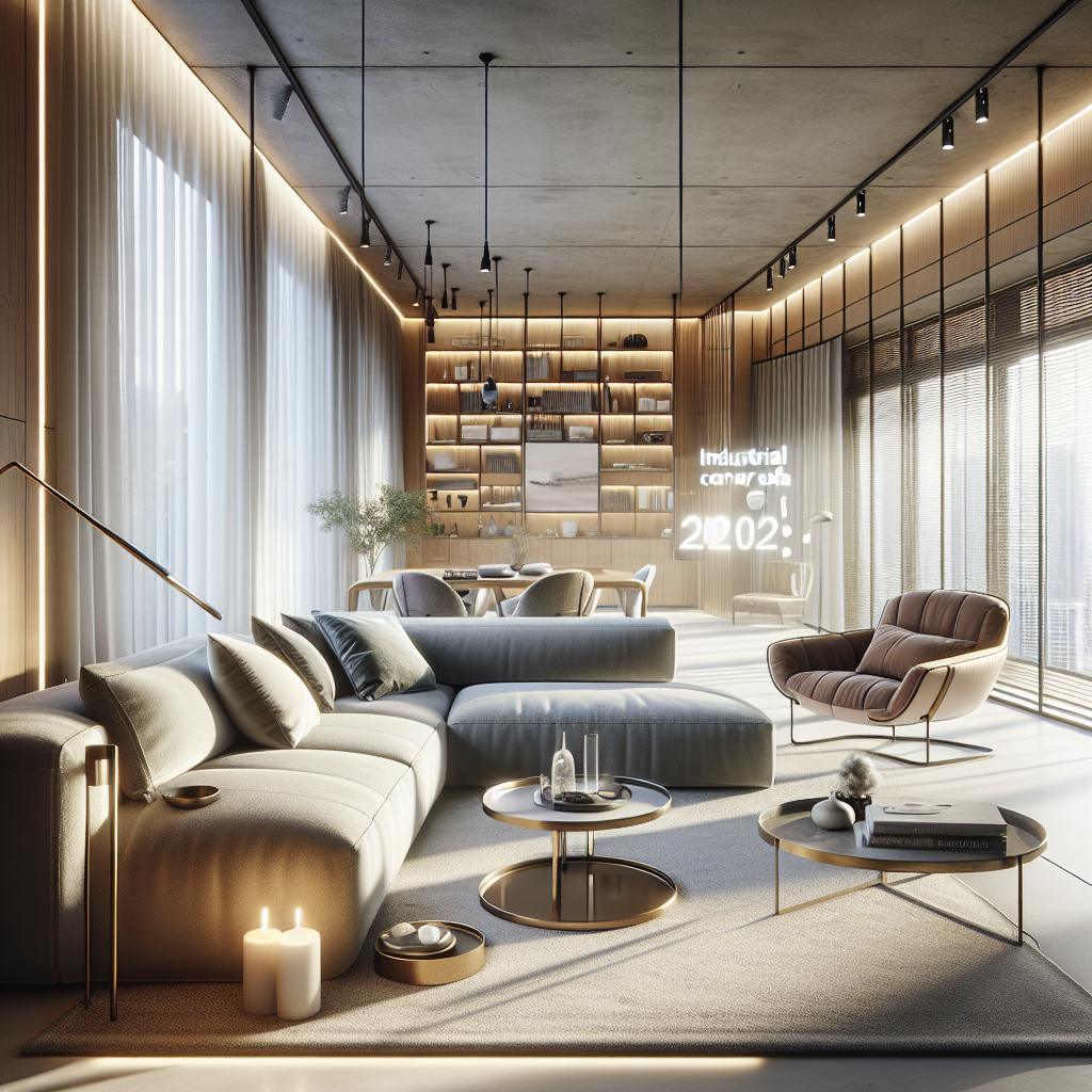 Futuristische industriële hoekbank 2025: Scandinavische invloeden en hotel chique interieur.