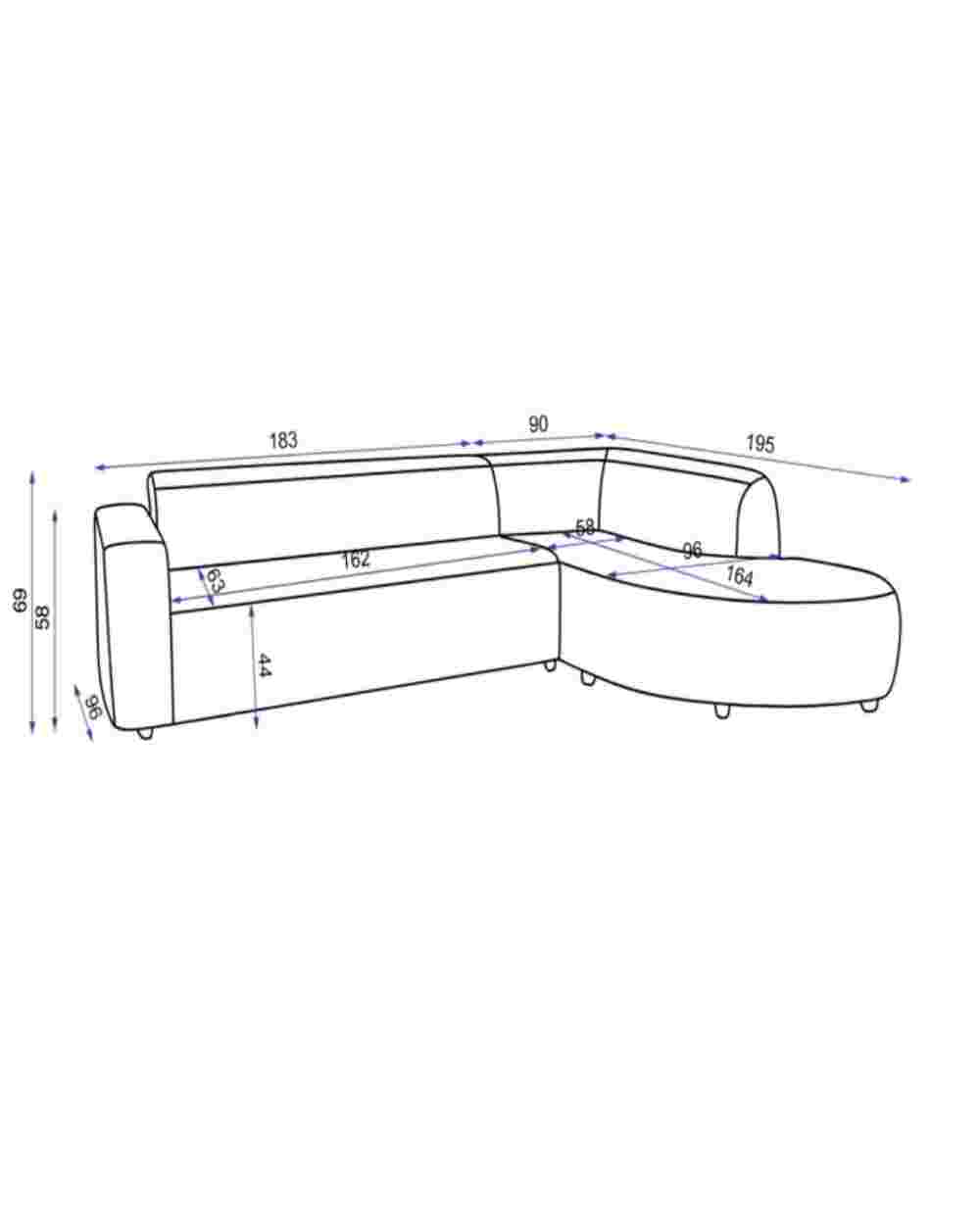 Penna outdoor loungebank van HoekbankXXL, met afmetingen en een rond einde.